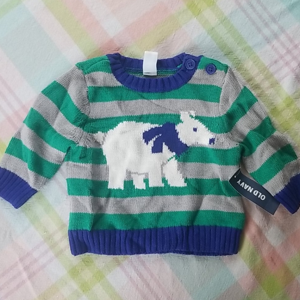 New boy old navy sweater stripes polar bear 0-3mos